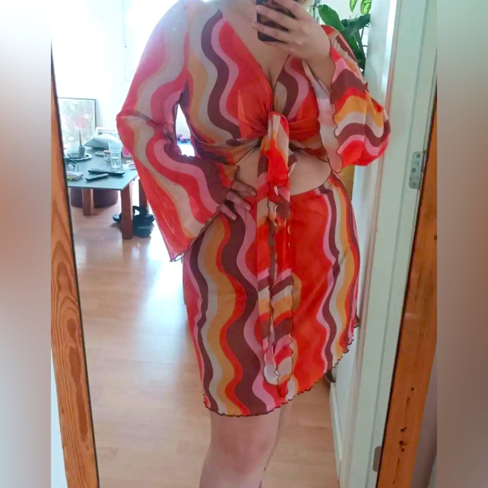 Groovy two piece wrap shirt and skirt set from Cider